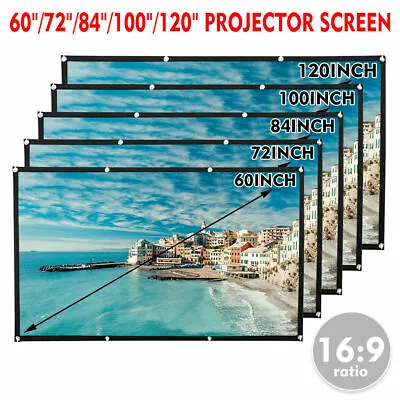 60/72/84/100/120'' Projector Screen 16:9 Projection HD Home Theater Movie Screen • $18.59