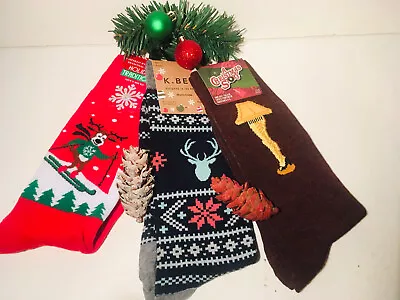 Christmas Men's Socks Burlesque Leg/ Reindeer Lot Of 3 Size 6-12 New With Tag • $21