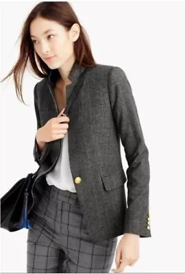 J. Crew Women’s Gray Blue  Glen Plaid Gold Crest Buttons Regent Blazer Jacket 8 • $95