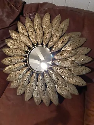 Vintage Gilt Metal Leaf Sunburst Starburst Mirror • $280