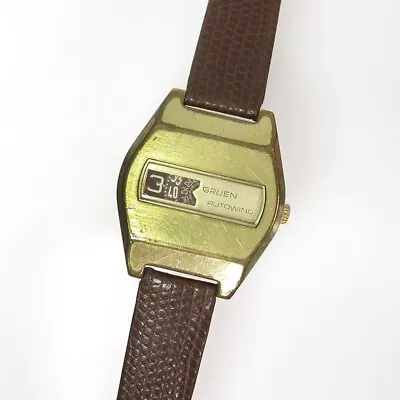 1960s - 70s Gents 38MM GP/SS Gruen Automatic Swiss Digital Watch Sold NR • $0.99