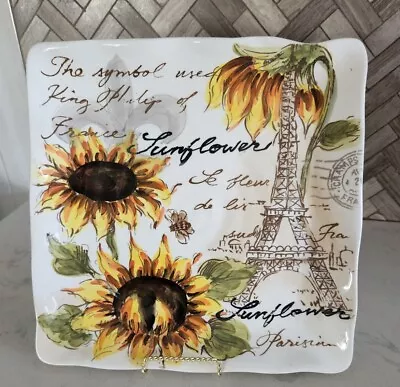 Maxcera Sunflower Effil Tower 11x11  Dinner Plate  Platter Parisian France  • $16