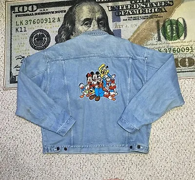 Vintage 90s Disney Store Jean Denim Jacket Men's 2XL - Mickey Minnie Goofy Pluto • $40