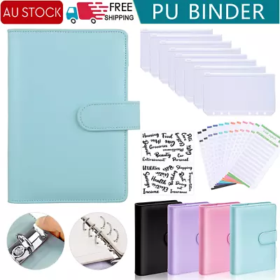 A6 PU Leather Notebook Binder Budget Planner Organizer Cover Cash Pockets Sheets • $12.90