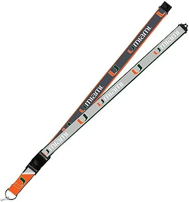 Miami Hurricanes Lanyard Keychain GRAY 2-sided Breakaway Clip University Of • $12.79