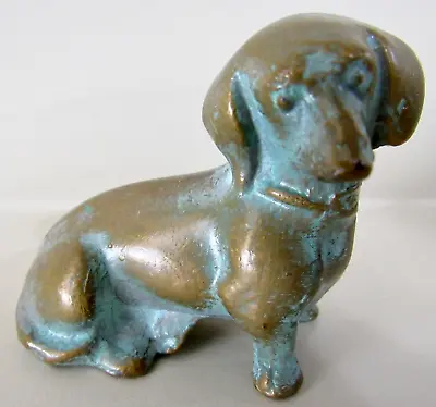 Vintage Miniature Bronze Verdigris Sitting Dachshund Weiner Dog Pup Sculpture • $32
