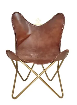 $219.01 • Buy Genuine Brown Leather Comfortable Chair,Iron Leg Leather Butterfly Chair PL2-255