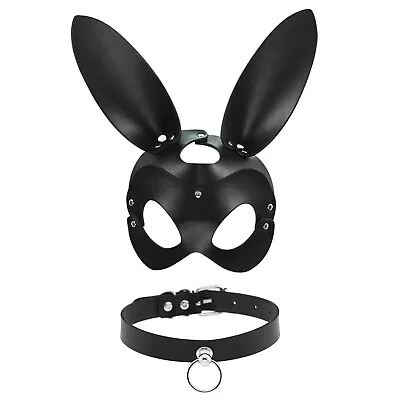 Women PU Leather Costume Bunny Fox Mask With Choker Set Props Cosplay Halloween • $14.24