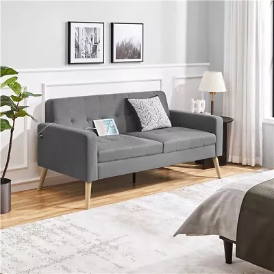 Mid-Century Modern Loveseat Sofa With USB Charging Ports 65″ W Small Couch  • $185.99