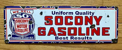 Vintage Enamel SOCONY GASOLINE SIGN 18 X9  Standard Oil Co. NY • $39.95