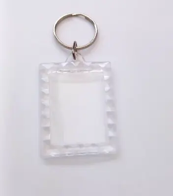 Rectangular Blank Photo Holder FRAME DESIGN Keyring Acrylic Plastic Key Ring • £1.49