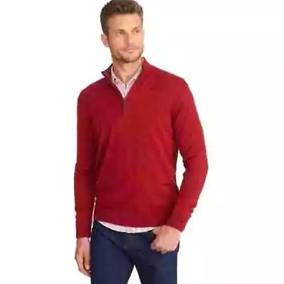 Untuckit Men’s Belguardo Burnt Orange Merino Wool 1/4 Zip Pullover Sweater Large • $34