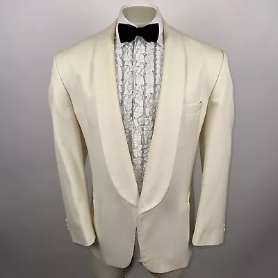 Vintage 60s Tuxedo Jacket Suit Clubman Dinner Blazer Rat Pack Coat Cream Mens 44 • $79.99