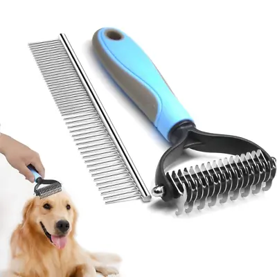 Deshedding Brush For Dog And Cat Pet Grooming Rake Dematting Comb Double Sided • £3.99
