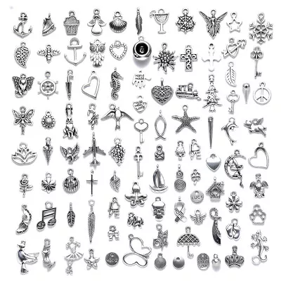 £6.59 • Buy 100Pcs Mixed Tibetan Silver Charms Pendant For Jewellery Keyring Making Crafts