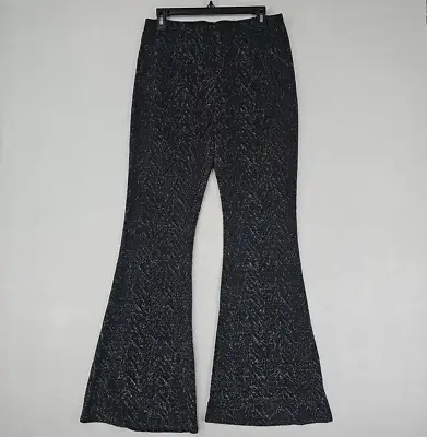 Band Of Gypsies Flared Hippie Pants Womens L Black Sparkle High Rise Boho Party • $18.48