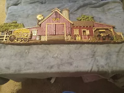 Burwood Products Co Farm Barn Scene Wall Hanging #587 3D 46  X 16  Vintage 1974 • $50