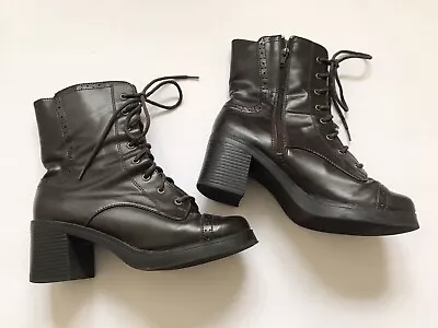 Vintage Y2K Chunky Square Toe Lace Up Boots Size 9.5 Steampunk • $30