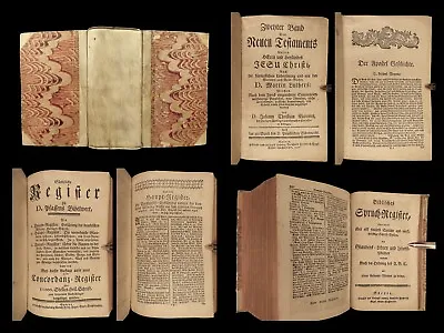 1770 German BIBLE New Testament Martin Luther + Commentary Speyer Vellum Binding • $499
