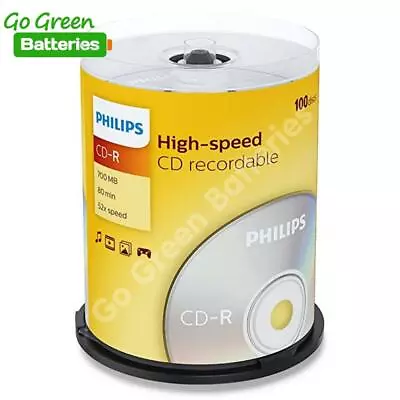 Philips CD-R Blank Recordable Discs 80 Mins 700MB 52x Speed Spindle Pack X 100 • £23.99