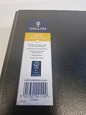 Collins A4 Desk Diary 2 Pages Per Day 2019 Black 47 CD4719 • £28