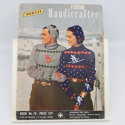 Vintage Bernat Handicrafter Book No. 19 Sweater Knitting Pattern Booklet 1940s • $18