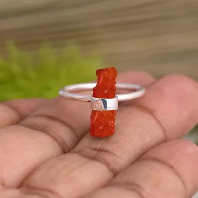 Raw Carnelian Gemstone Sterling Silver Ring For Women Healing Crystal Jewelry • $18.99