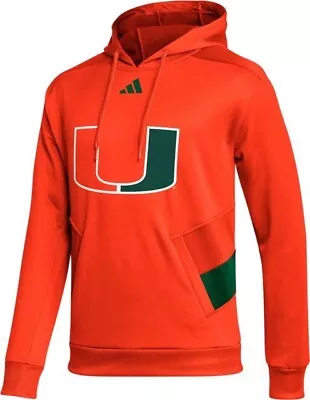 Adidas Men's Miami Hurricanes Orange Sideline Travel Pullover Hoodie XL (IQ0283) • $45.94