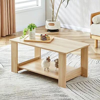 Small 35.4  Coffee Table Bottom Shelf Storage Modern Rectangular Center Table  • $49.99