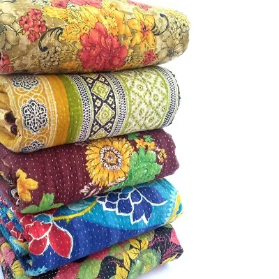 5 Pieces Lot Vintage Kantha Quilt Handmade Embroidered Gudari Bedspread • $120