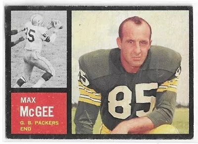 MAX McGEE 1962 Topps Card #67 Green Bay Packers Football EX/EX- • $12