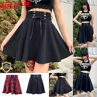 $19.99 • Buy Women Plus Size Plaid Pleated Skirt High Waist Punk Gothic Checkered Short Skirt