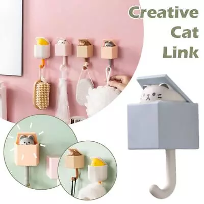 Cute Cat Key Holder Hook Creative Adhesive Hook Without Drilling Hook BEST V6P7 • $8.99