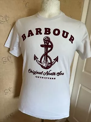 £0.99 • Buy Barbour T Shirt S White Anchor North Sea Red 38 Ch VGC