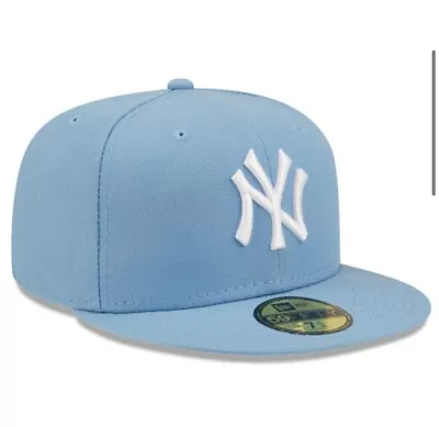 New York Yankees New Era 59FIFTY Fitted Cap HAT 5950 BABY SKY LIGHT BLUE WHITE • $41.90