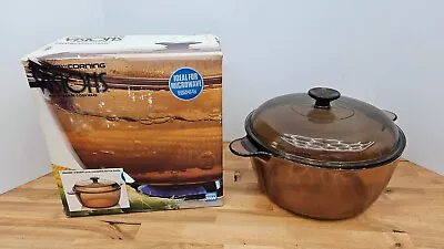 Corning Vision Ware Pyrex Amber 5 Qt 4.5L Dutch Oven Stock Pot & Lid • $65.99