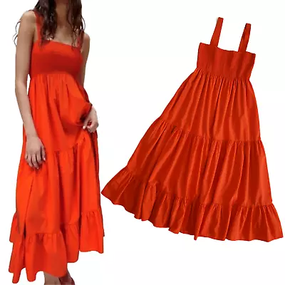 Zara Smocked Tiered Maxi Dress SZ XS Tomato Orange/Red • $29.98