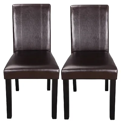 Set Of 2 Dining Chair Parson Chair Elegant Design KitchenLeather Backrest Brown  • $73.58