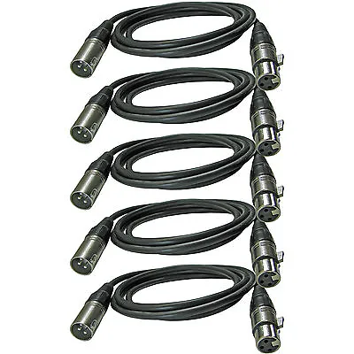 5 Pack Lot - 3 Pin XLR Extension Microphone Mic Cable Male Female M/F  6 Ft Foot • $18.51