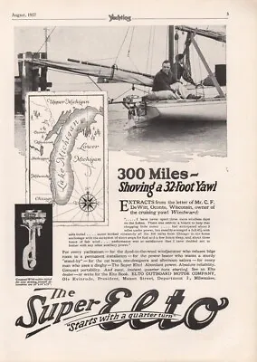 1927 Elto Outboard Engine Motorboat Sail Yawl Lake Michigan Map Ad 8281 • $21.95