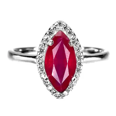 Heated Marquise Red Ruby 12x6mm Simulated Cz 925 Sterling Silver Ring Size 7.5 • $54.50