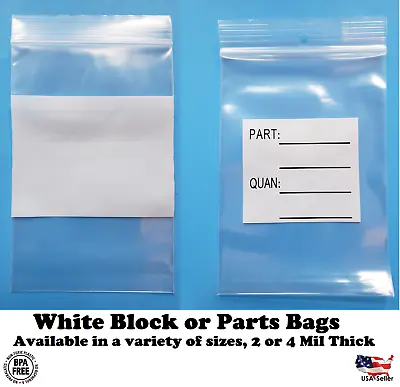 2Mil Or 4Mil White Block Top Lock Seal Bags Writable Reclosable Zip Parts Bag • $0.99