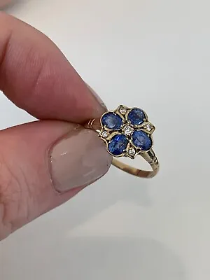 9ct Gold Sapphire & Diamond Ring HBJ 9k 375 Art Deco Design • $59.37