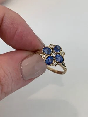 9ct Gold Sapphire & Diamond Ring HBJ 9k 375 Art Deco Design • $59.37