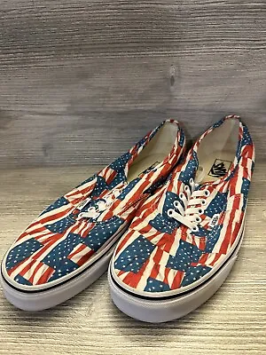 VANS Shoes Men's 11.5 USA American Flag Red White Blue Canvas Lace Up July 4th • $32.29