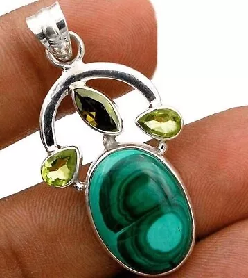 Natural Malachite Eye Congo 925 Solid Sterling Silver Pendant Jewelry K9-6 • $12.99