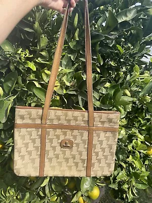 Vintage Lanvin Signature Monogram Logo Canvas Leather Tote Shoulder Bag • $100