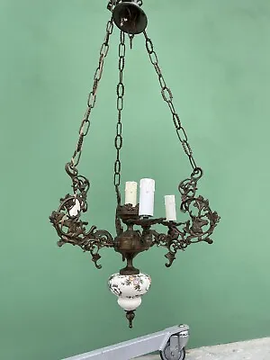 Refined Chandelier Porcelain Capodimonte With Deer And Bronze 4 Lights • $290.10