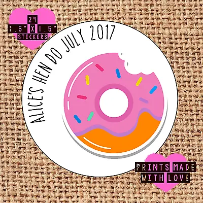 Hen Do Night Stickers Personalised X24 80s Doughnut Hank You For Coming Pop Art • £2