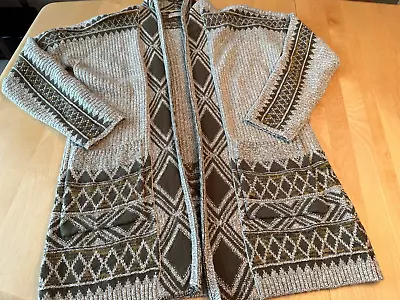 Lucky Brand Aztec Southwest Tribal Print Open Cardigan Sweater Womens Sz M  • $38.69